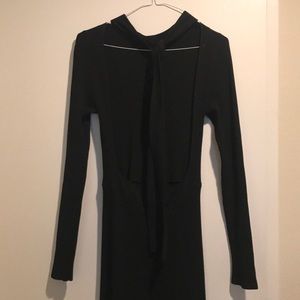 Zara knit backless long sleeved ribbed black dress